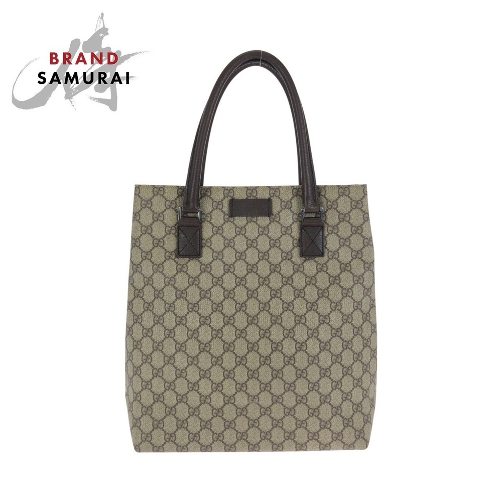 GUCCI Brown Dark Tote Bag Shoulder GG Supreme Canvas